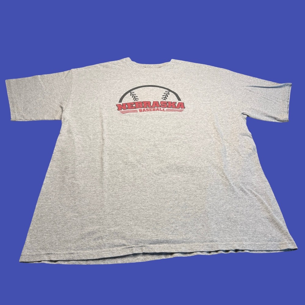 Adidas Nebraska Baseball T Shirt XL Gray 2 Sided College Cornhuskers Vintage